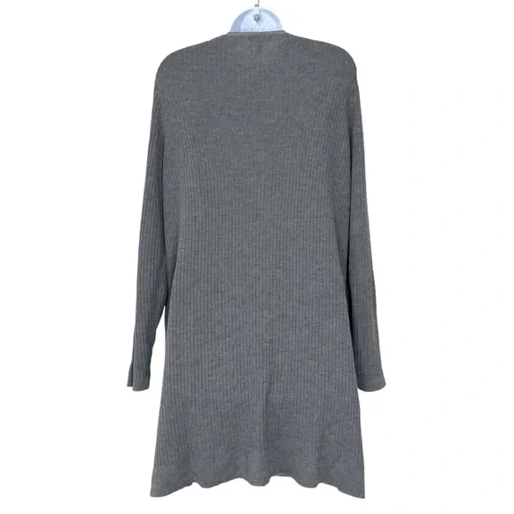 Eileen Fisher Washable Wool Ribbed Long Charcoal Gray Cardigan Sweater - Picture 3 of 5
